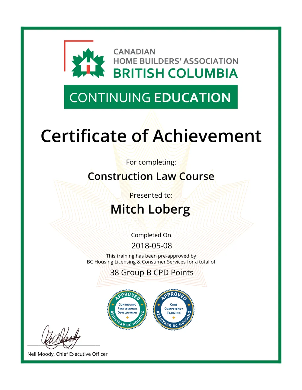 Construction Law — Canadian Home Builders' Association BC