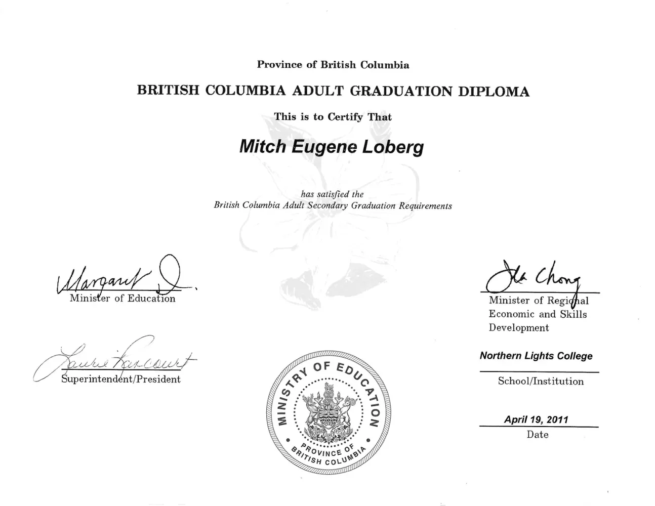 B.C. Adult Graduation (Dogwood) — Northern Lights College