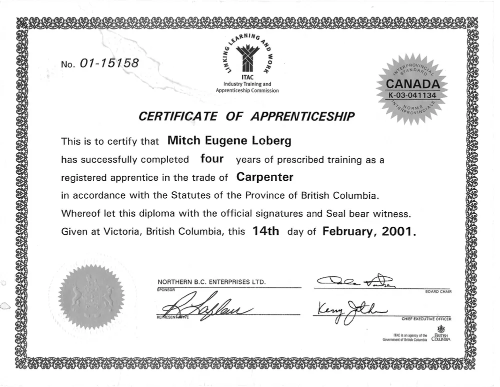Carpentry Apprenticeship — Certificate of Apprenticeship · ITA British Columbia