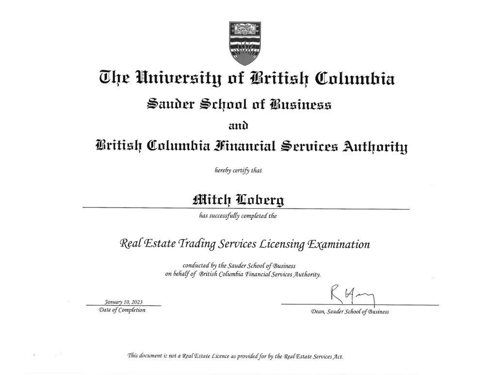 Real Estate Trading Services — UBC Sauder School of Business / BC Financial Services Authority